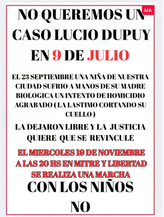 “No queremos otro Lucio Dupuy”: el rezo de un padre y de un pueblo luego de que una mujer quisiera matar a su hija